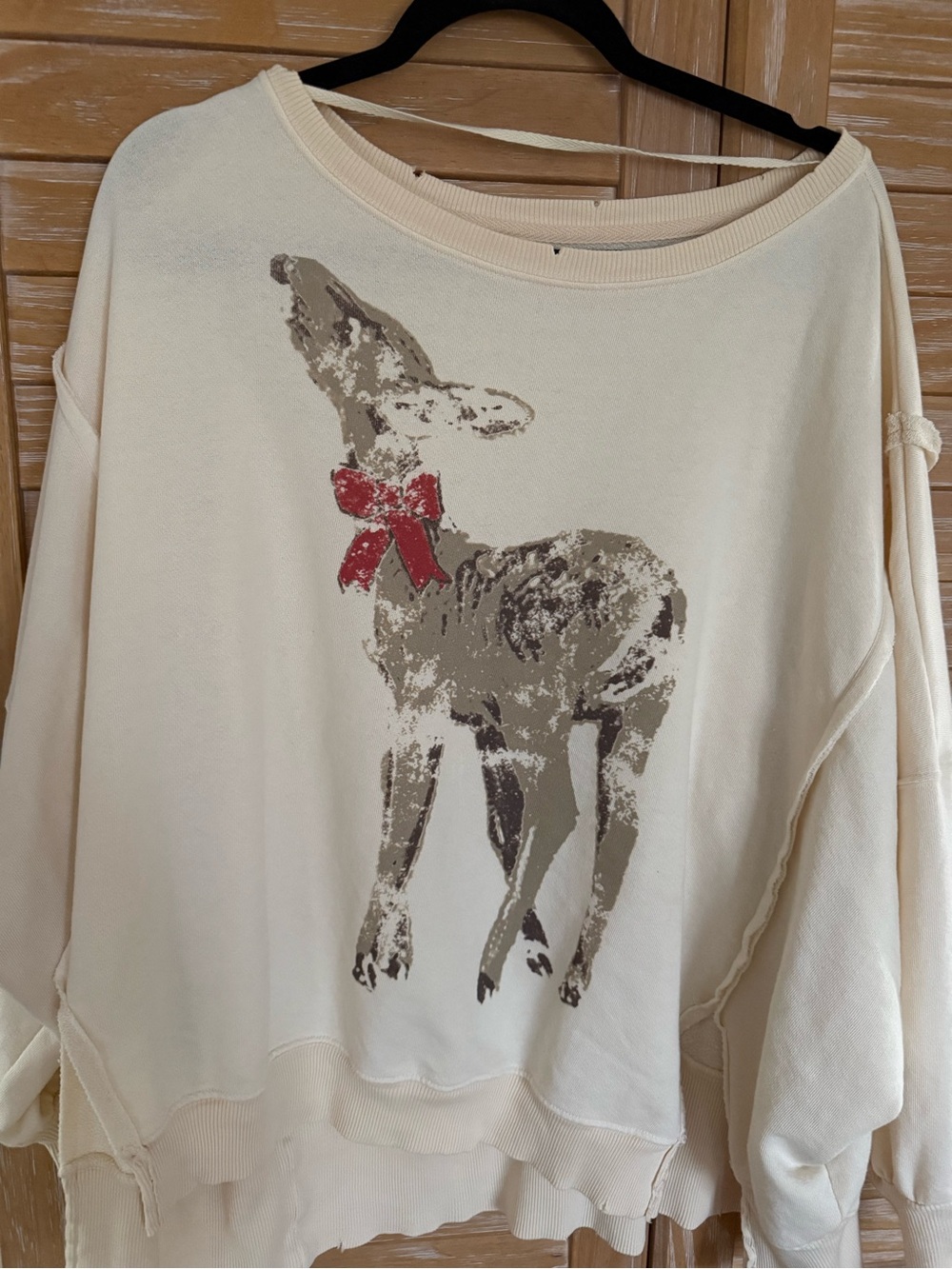 Free people Sweatshirt with Deer Graphic and Red Bow like new